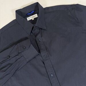 Teddy Stratford New York Dress Shirt Mens Size 6 Navy Blue Zip Up Formal‎ Wear